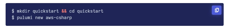 控制台指令：mkdir quickstart pulumi new aws-csharp （创建目录和初始化项目）