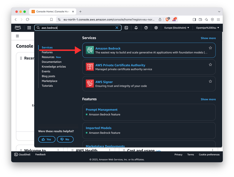 亚马逊Bedrock:开发者和DevOps工程师的实战指南_ 在控制台搜索 AWS Bedrock