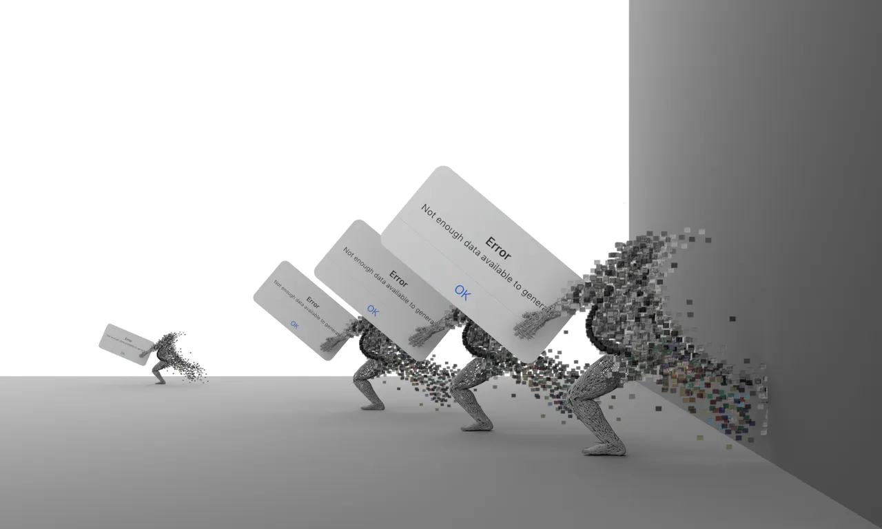 人工智能法系列:上市后监控系统_ Pixelated images of pregnant women running on a race track, dynamically posed but distorted due to limited data availability. They are holding cards that read “error cannot generate,” symbolizing the struggle to accurately represent such dynamic figures due to inadequate online resources.