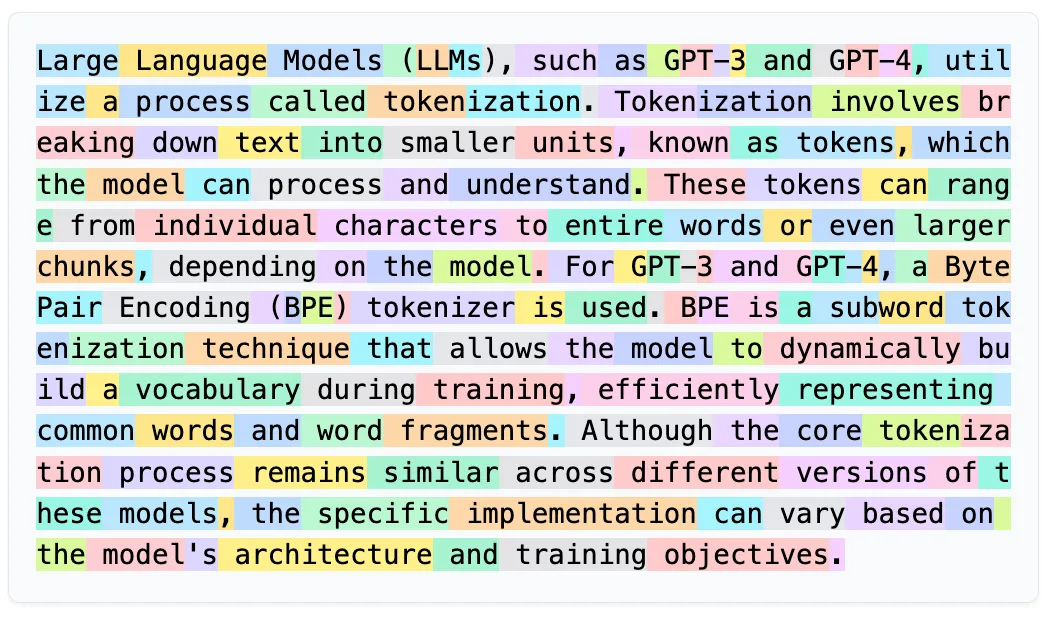 分词的艺术:为AI分解文本_ Tokenization 示例由 Llama-3-8B 生成。每个彩色的子词代表一个不同的 token。