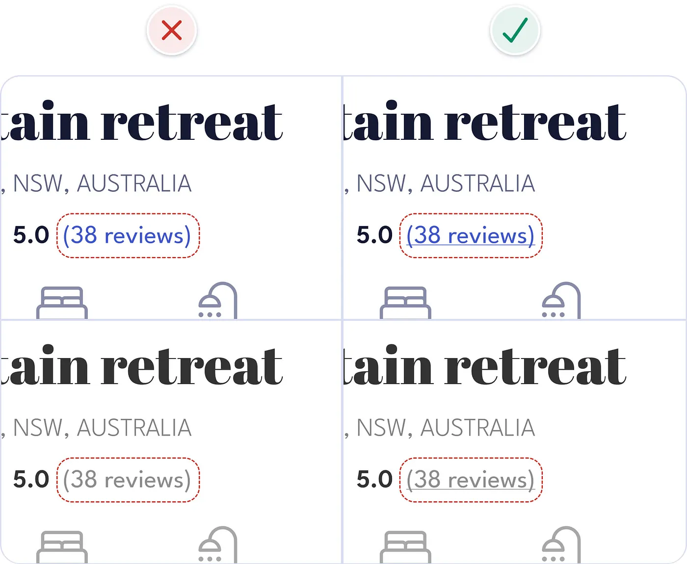 Comparison of link text with and without an underline when colour is removed