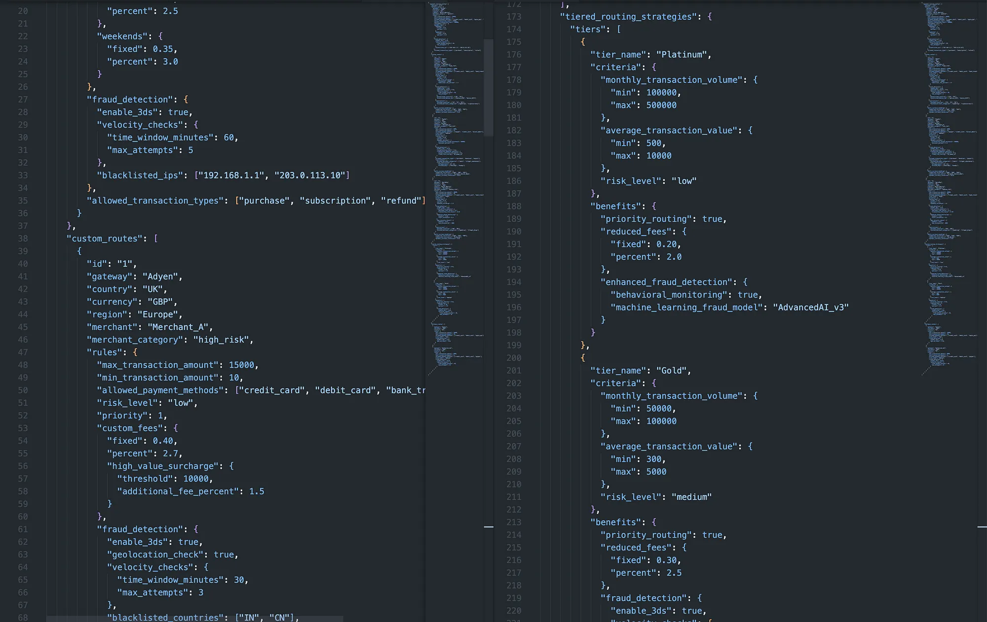 json file with code, blue on dark background