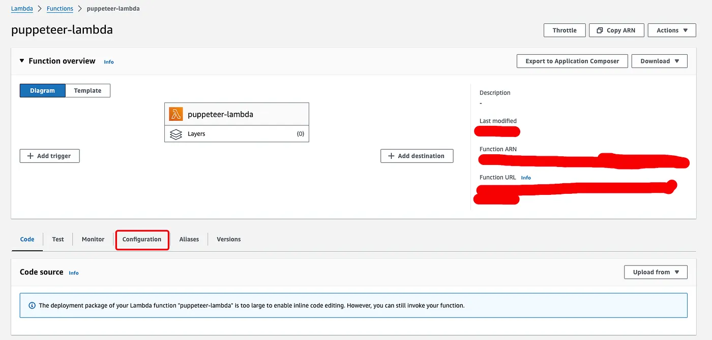 在AWSLambda上用Node.js20+运行Puppeteer和Chromium生成PDF的实战指南_ Lambda创建完成后