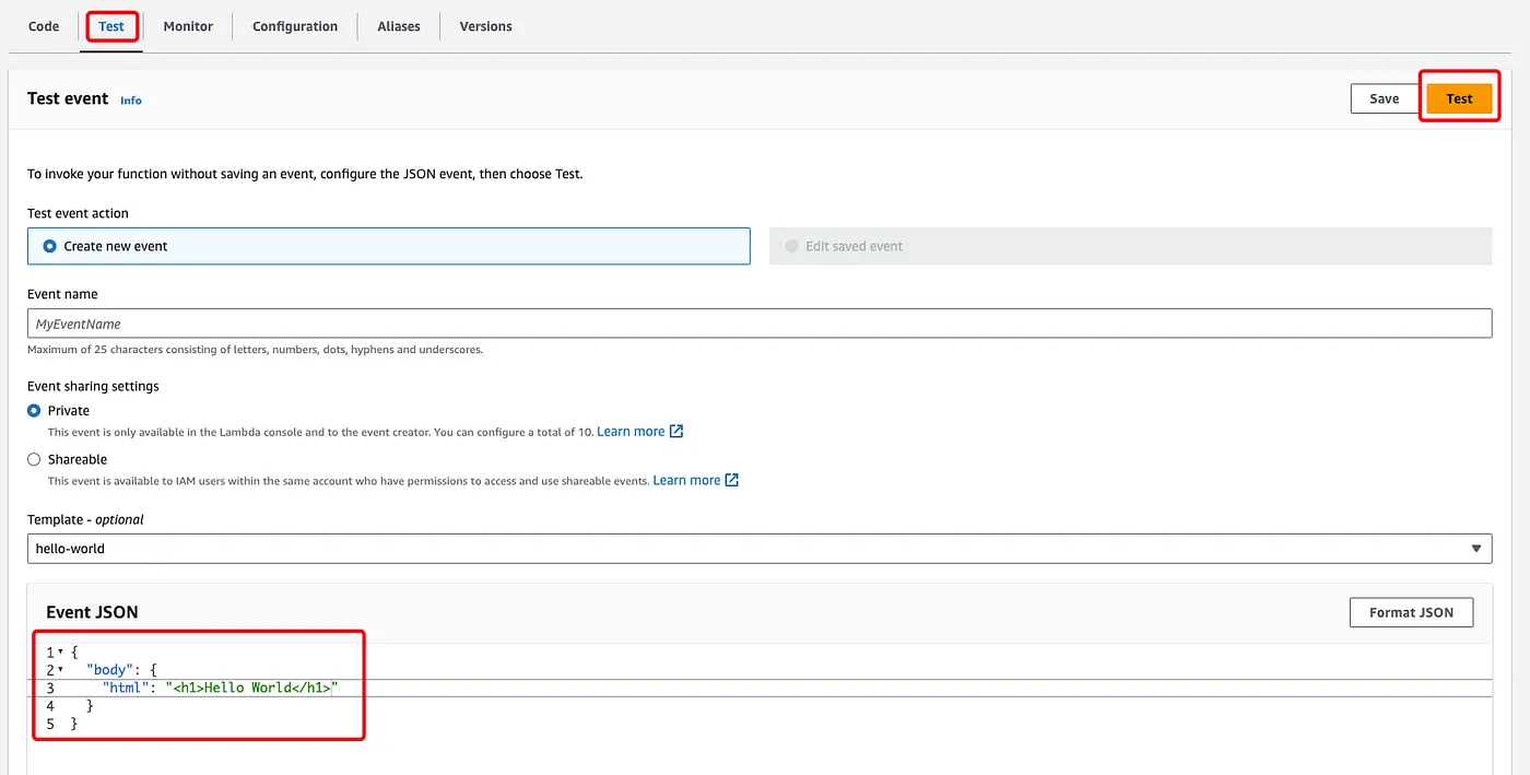 在AWSLambda上用Node.js20+运行Puppeteer和Chromium生成PDF的实战指南_ 测试Lambda函数的功能
