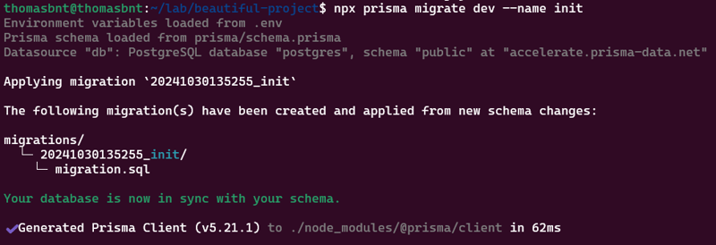 如何使用PrismaPostgres数据库服务?🚀详解指南_ 执行 Prisma 迁移命令的结果