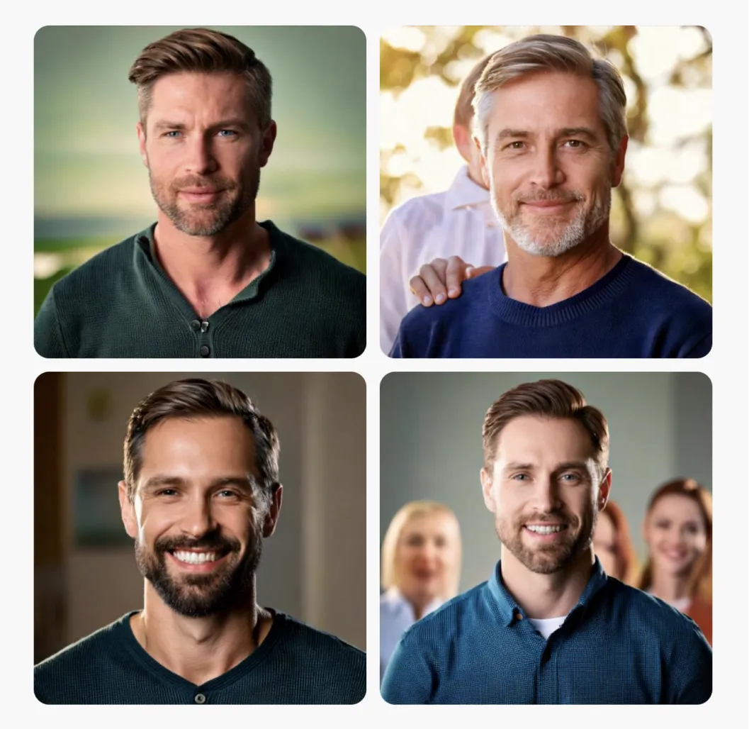 4 different profile images of a man, generated with Adobe Firefly