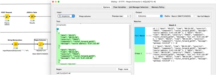 The JSON File is enclosed in the response from the Llama3 model — you can extract it with the help of KNIME