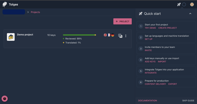 Tolgee Dashboard