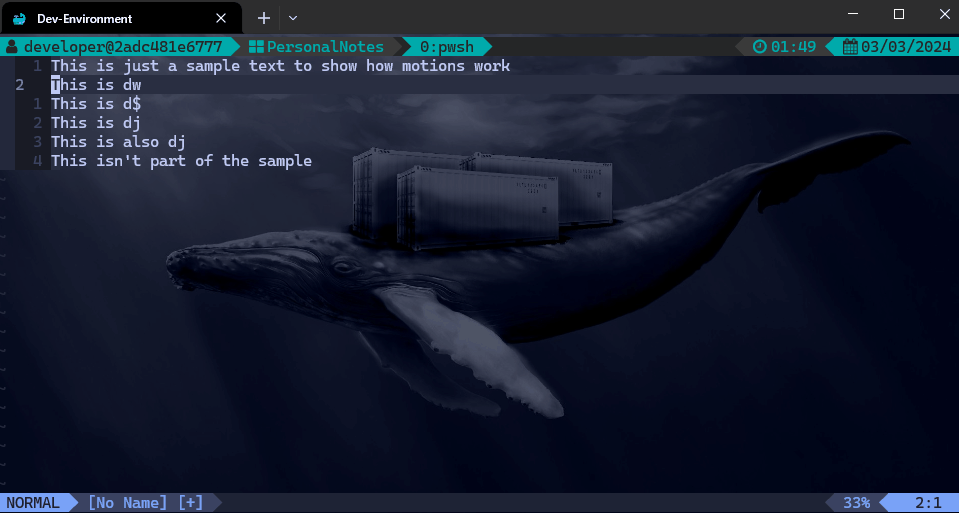 Animated gif showing the ‘d’ motions of VIM