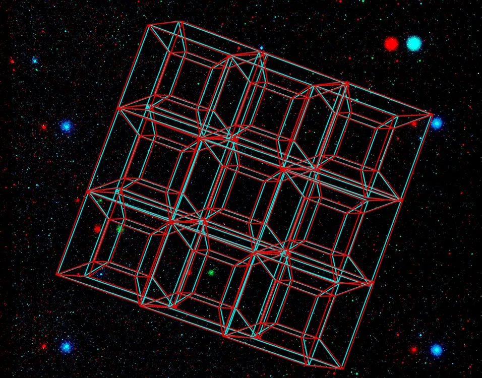 Nine hypercubes to be viewed through special glasses