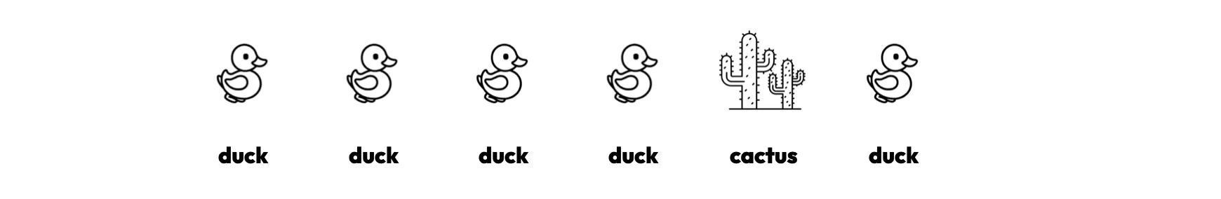 a row of duck-icons and one cactus-icon