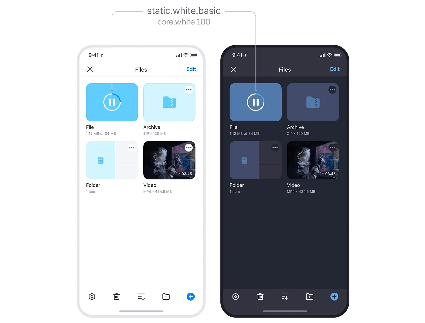 File manager inaterface with elements of white static colors