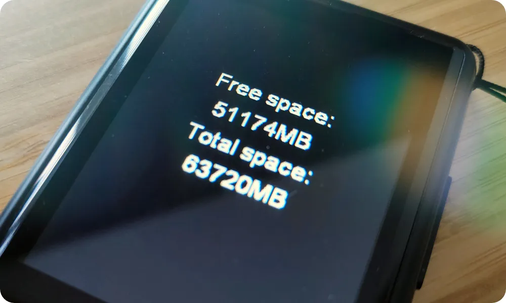 The display reads “Free Space: 51174MB. Total Space: 63720MB”