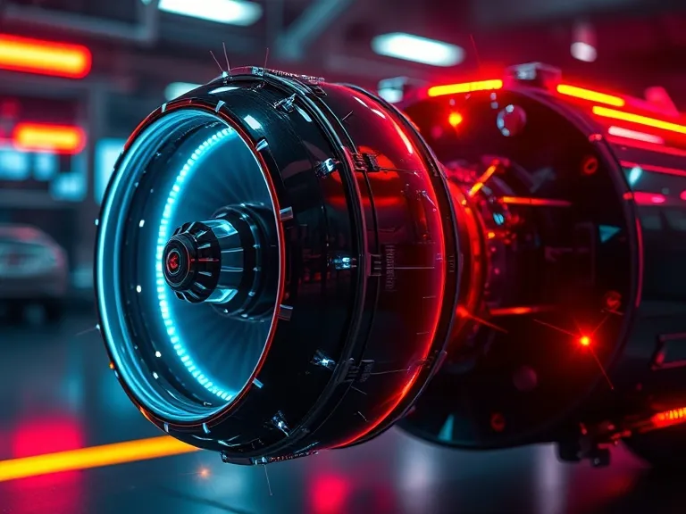 An image of a futuristic plane / ship engine with neon lighting