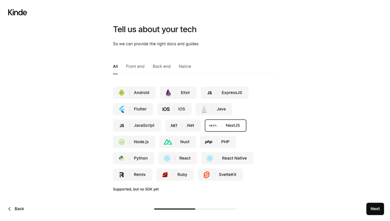 在Kinde上选择技术栈（Tech Stack）