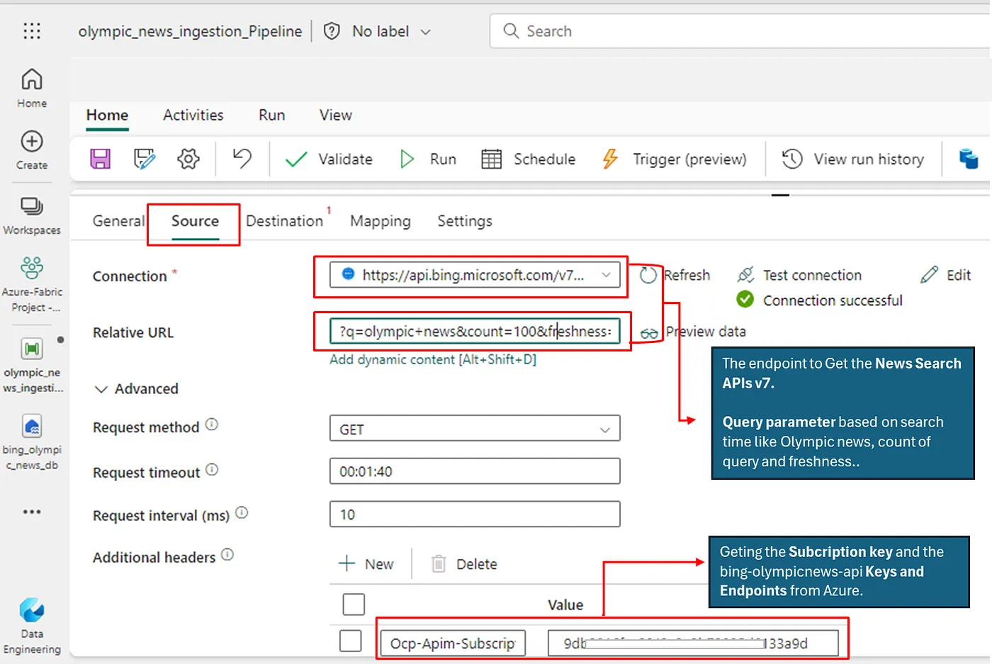 A square-shaped box showing the data Ingestion from the Bing Resource New Search API.