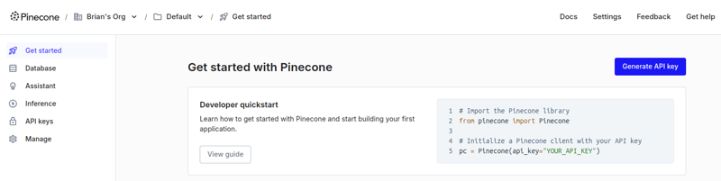 Pinecone 控制面板