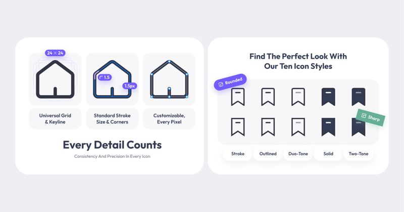 2025年最棒的图标库,内置4000多个免费图标_ 10+ 种独特的图标风格