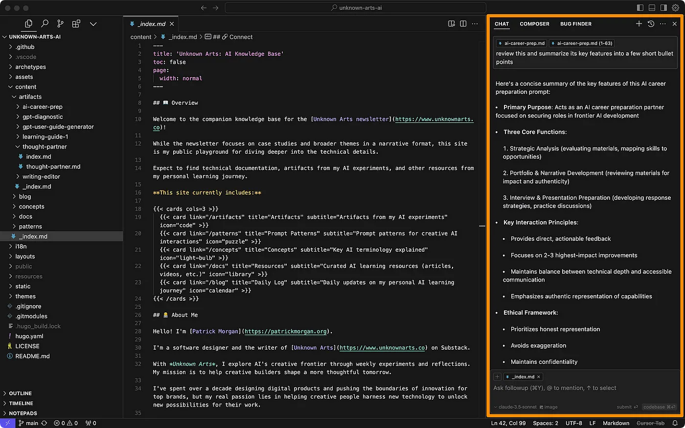 Cursor IDE interface with the AI chat area highlighted