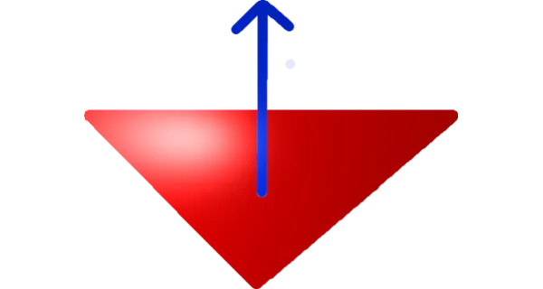 A line extends upwards from the face of a triangle.