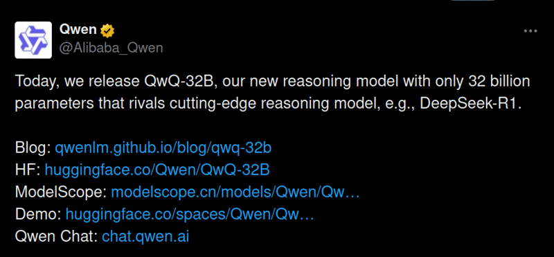 QwQ 32B 型号发布的推特