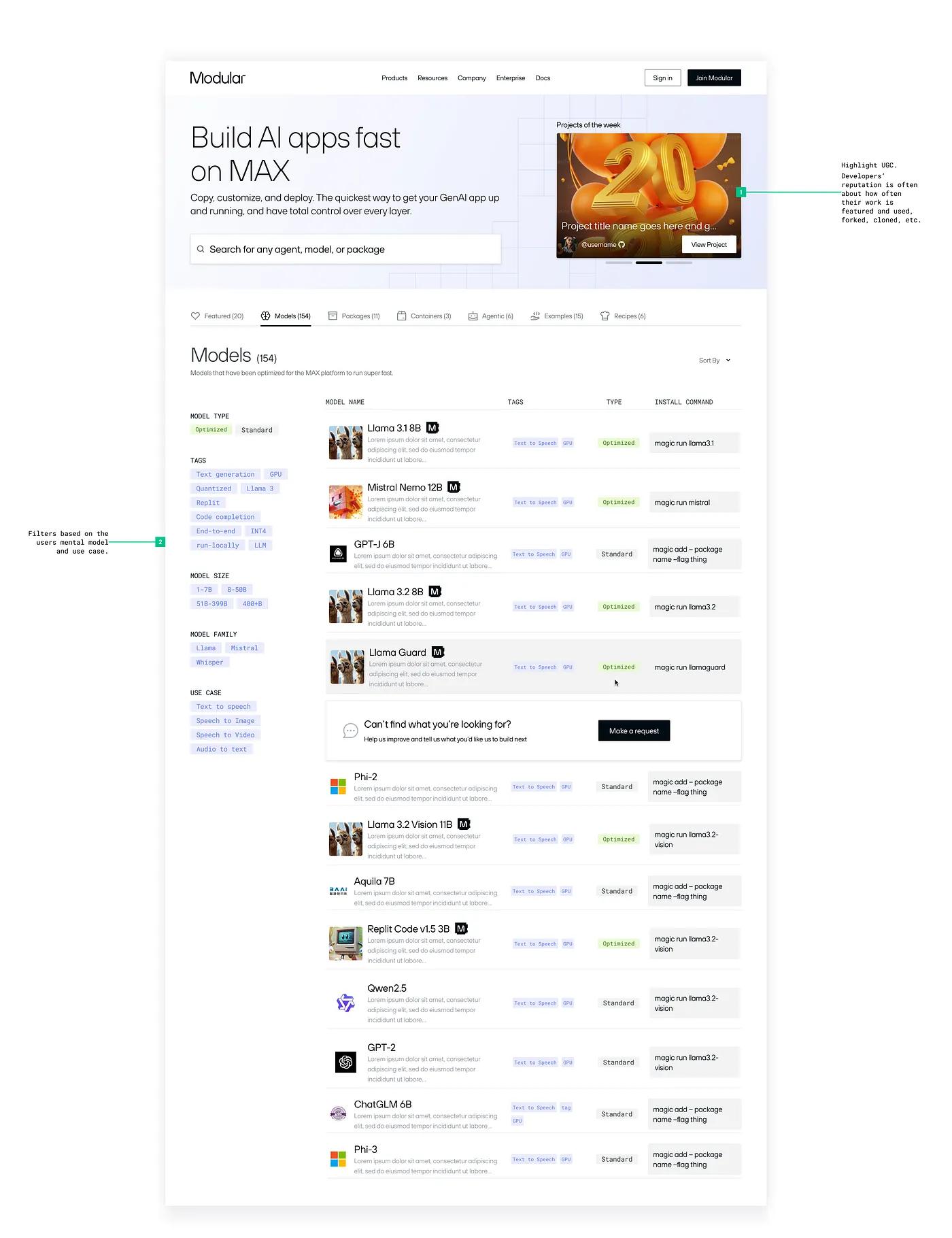 UI mock of our model repo