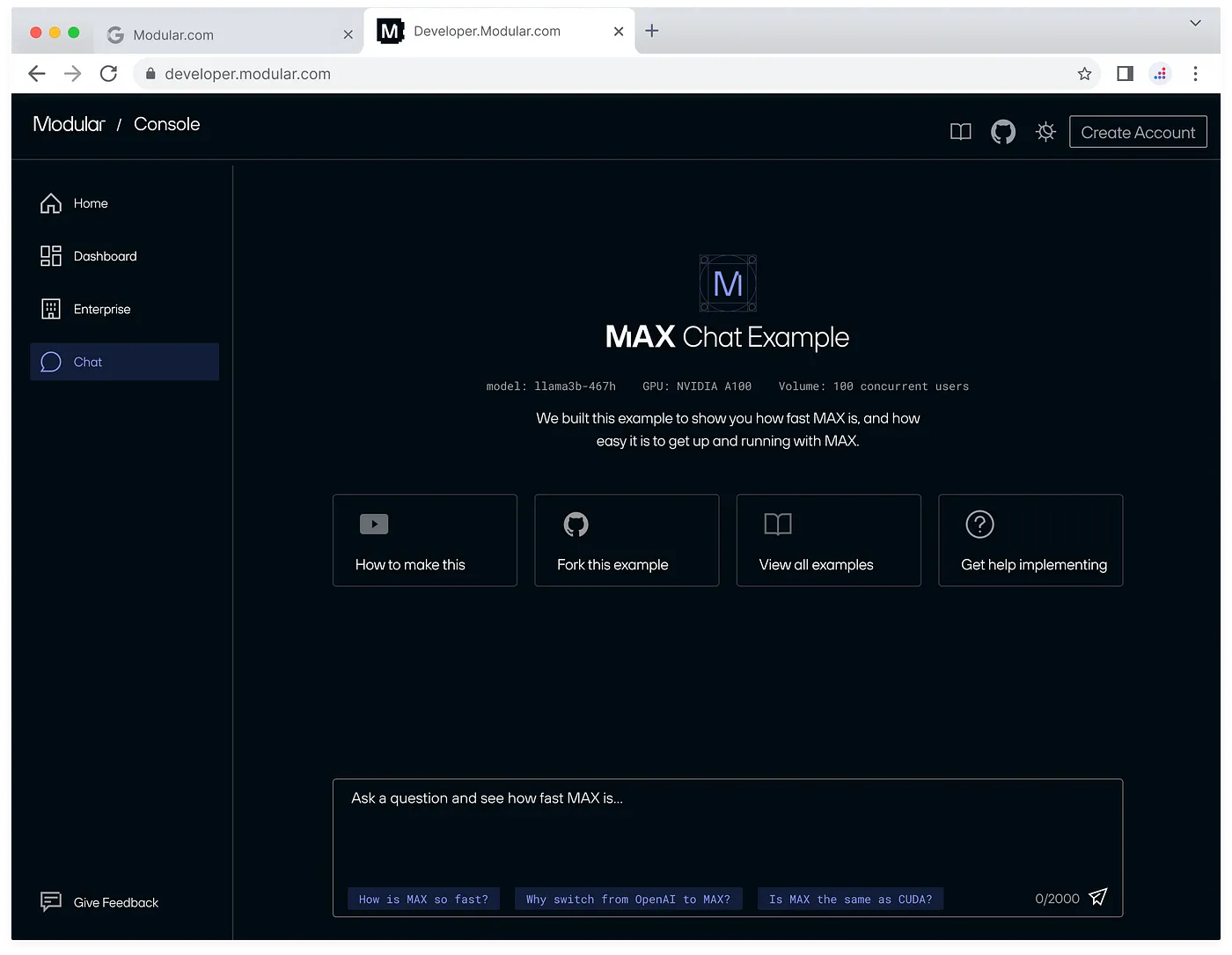 UI mock of chat in darkmode