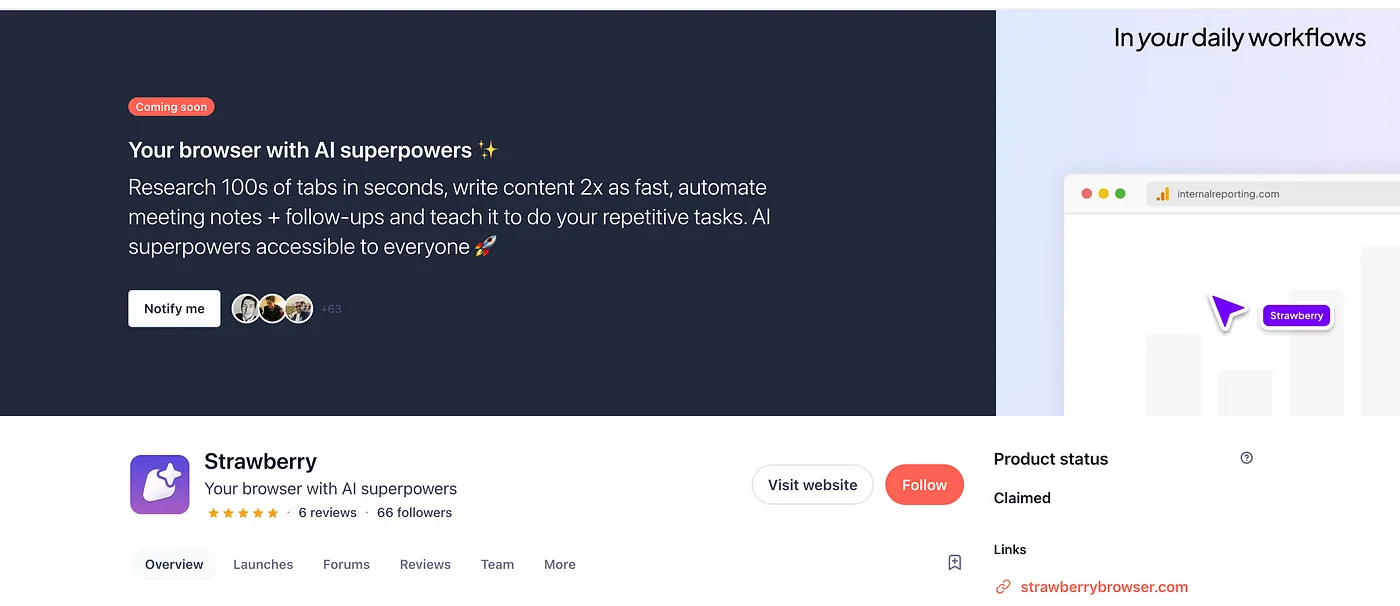 Strawberry on Product Hunt