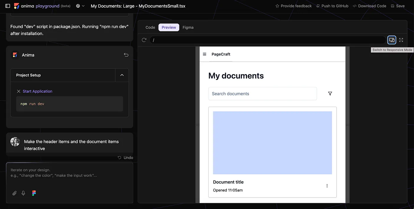 Figma设计一键迭代:AnimaPlayground的AI智能助手帮你轻松调整设计和代码_ Responsive mode in the Anima app to test the designs to ensure they work for different screen sizes