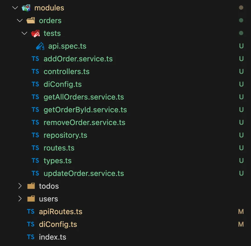 Example of a generated orders module code