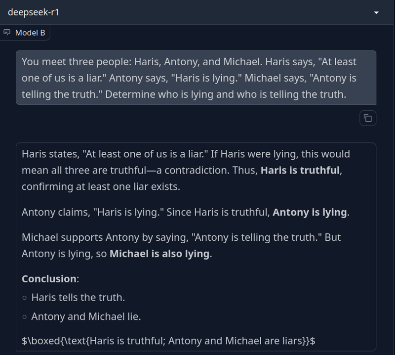 让我们看看Deepseek R1模型是怎么解决说谎者问题的