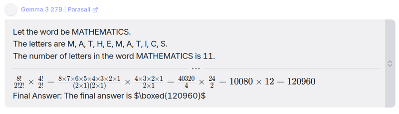 来自Gemma 3 27B模型的数学问题答案