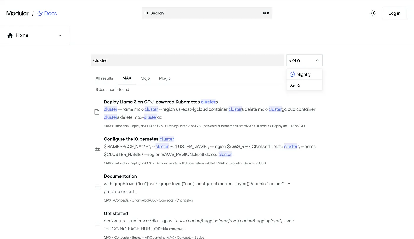 Algolia search results page